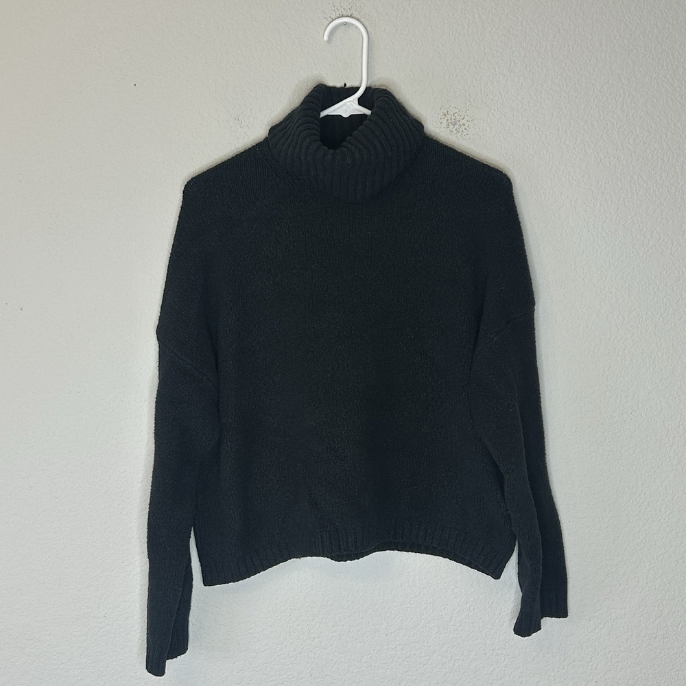 Abercrombie & Fitch Chunky Rib Knit Black Oversized Turtleneck Sweater Size S